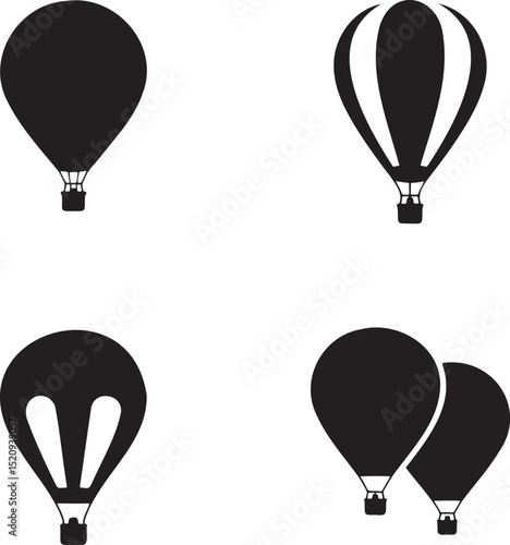 Air Balloon silhouette set vector illustration isolated On Transparent Background