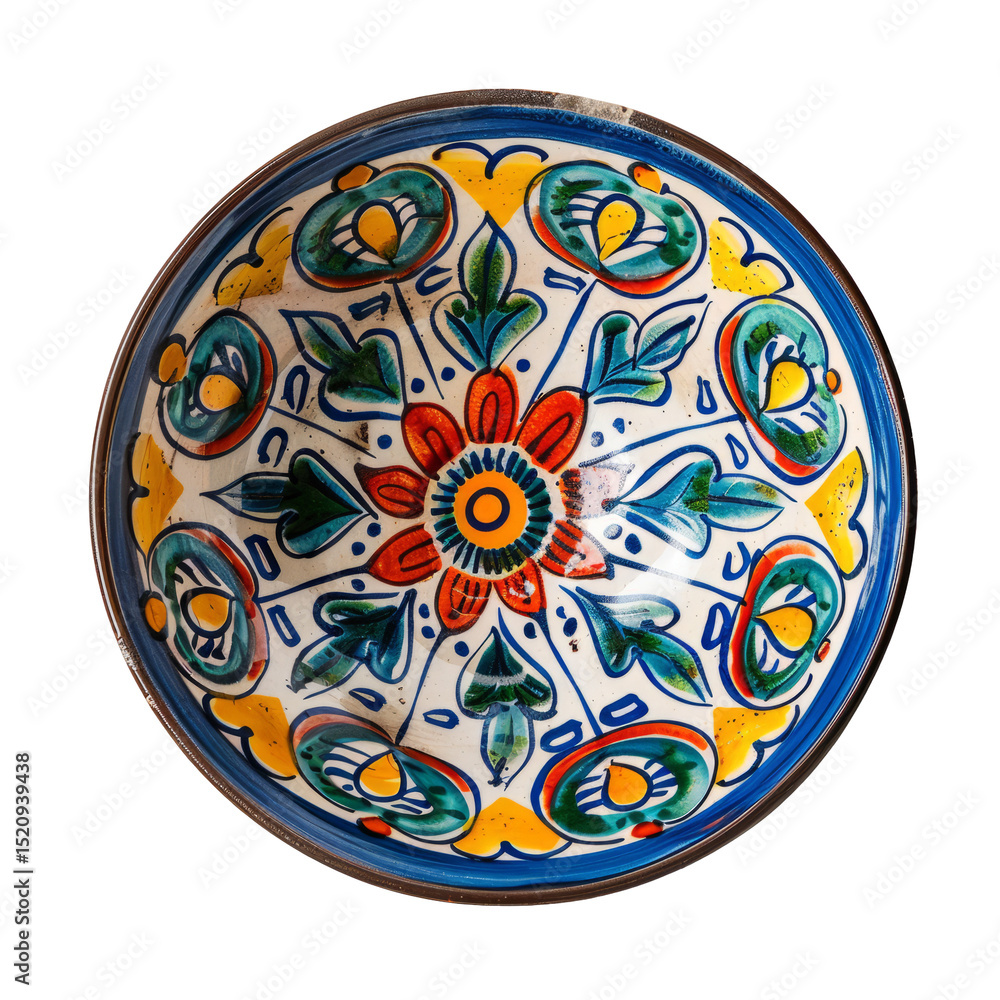 Decorative Painted Bowl With Floral Designs. Bright And Colorful. Artistic. Isolated On White. Decorative Painted Bowl With Floral Designs. Bright And Colorful. Artistic. Isolated On White.