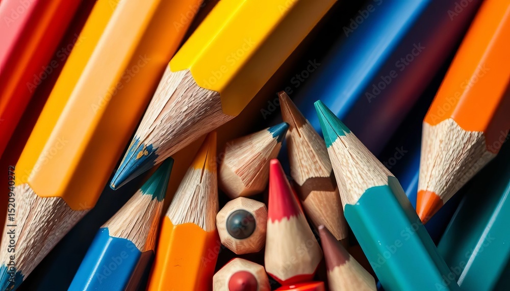 Naklejka premium Close-up of sharpened pencils arranged in a collaborative formation, synergy, pencils