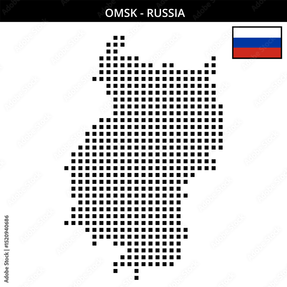 Obraz premium Big square dotted map of Omsk in Russia