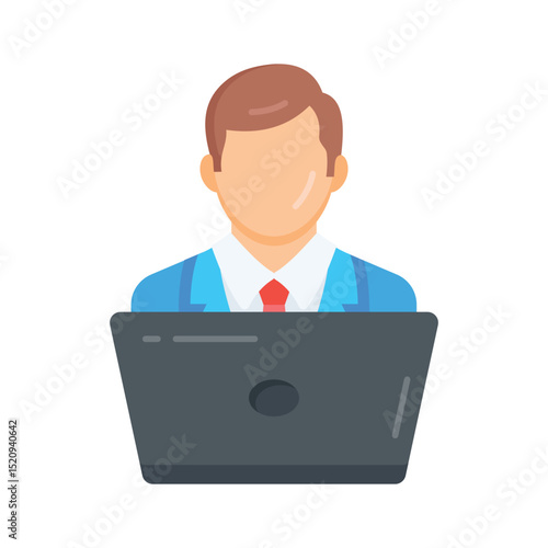 Grab this flat icon of virtual worker at computer
