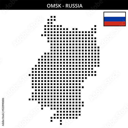 Big square dotted map of Omsk in Russia