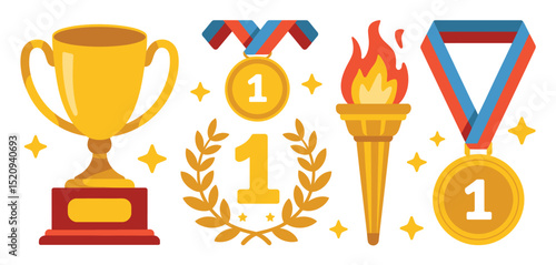 First Place Winner Awards Trophy, Medal, Torch, and Laurel Wreath