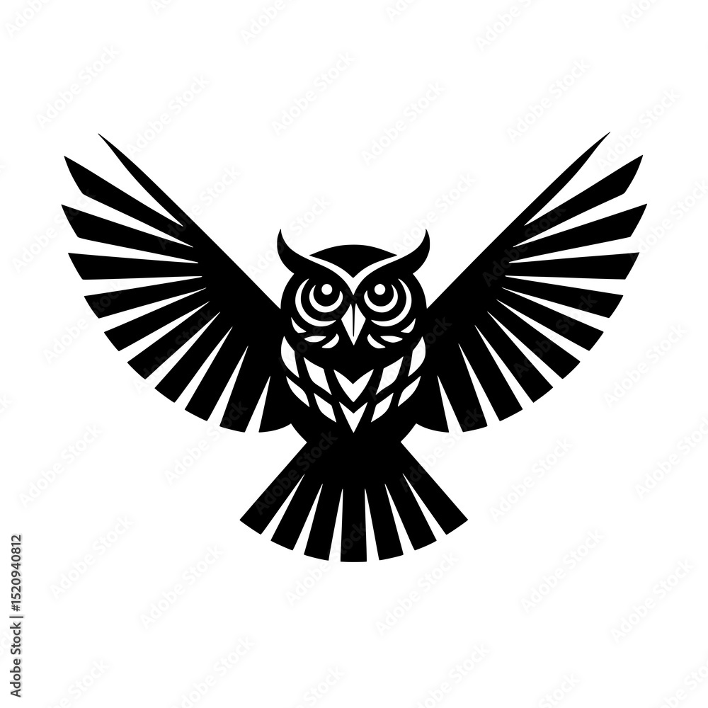 Obraz premium Flying Owl Logo with Open Wings Vector