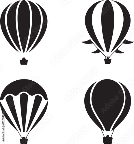 Air Balloon silhouette set vector illustration isolated On Transparent Background