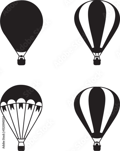 Air Balloon silhouette set vector illustration isolated On Transparent Background