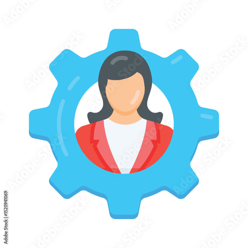 A flat style icon of employee control with gear settings