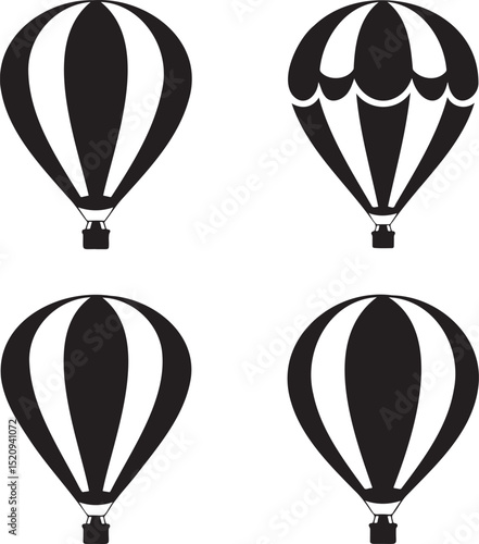 Air Balloon silhouette set vector illustration isolated On Transparent Background