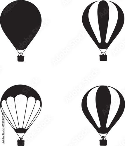 Air Balloon silhouette set vector illustration isolated On Transparent Background