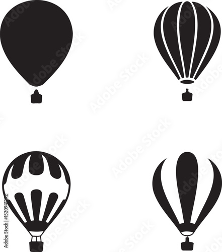 Air Balloon silhouette set vector illustration isolated On Transparent Background