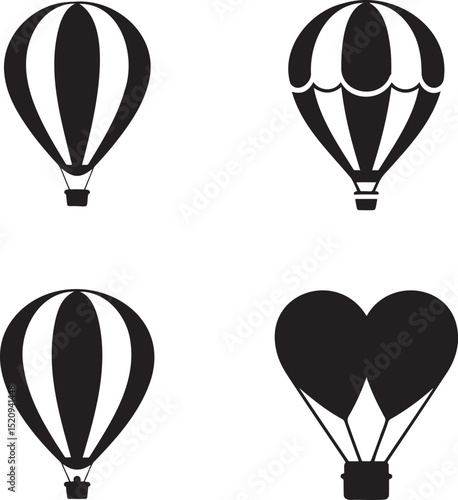 Air Balloon silhouette set vector illustration isolated On Transparent Background