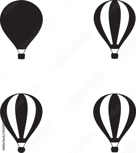 Air Balloon silhouette set vector illustration isolated On Transparent Background