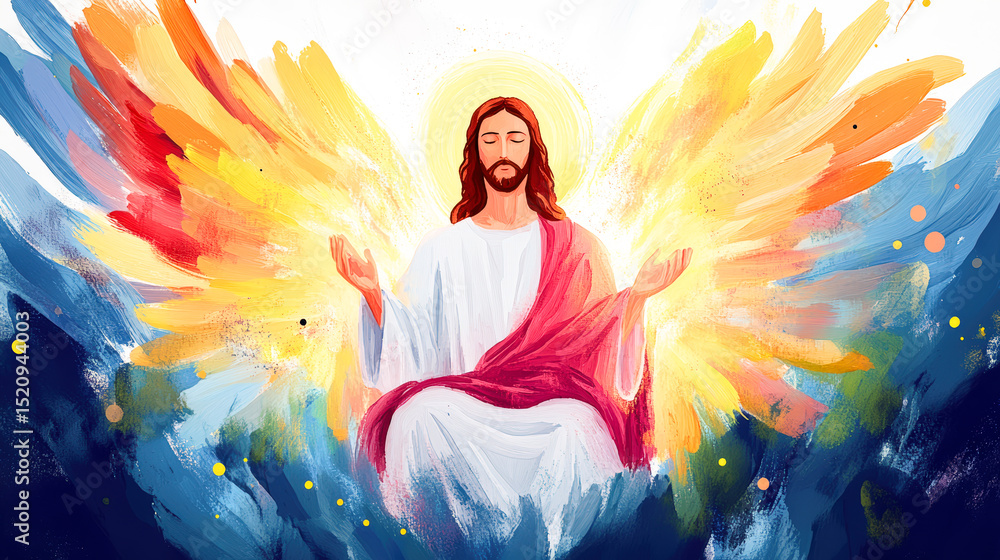 Jesus Christ Savior Son of God Messiah Christian Religion Holy Spirit Faith Painting Divine Light Heaven Spiritual Hope Religious Art Mural Illustration Gospel Biblical Scene Redeemer Lord Prayer Jesus Christ Savior Son of God Messiah Christian Religion Holy Spirit Faith Painting Divine Light Heaven Spiritual Hope Religious Art Mural Illustration Gospel Biblical Scene Redeemer Lord Prayer