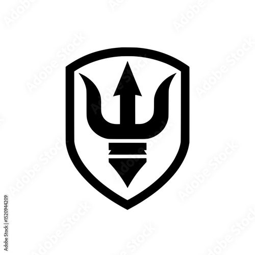 Trident in Shield Logo Black and White Vector