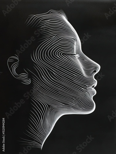 The profile of the face is made up only of white lines on a black background