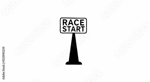 Race start sign on cone in minimalist black and white design  