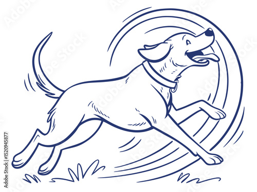 Happy dog running and playing in the park vector illustration
