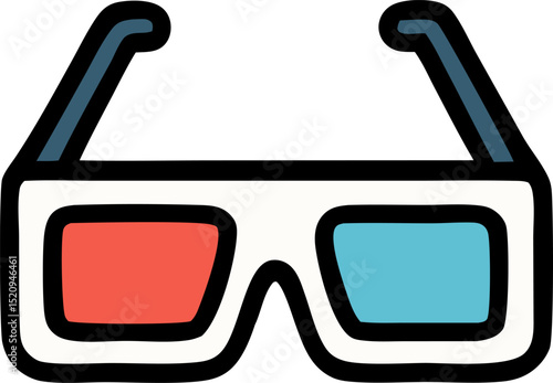 Pair of 3D glasses isolated on white background. Perfect for movie theaters, 3D films, technology concepts, and entertainment designs.