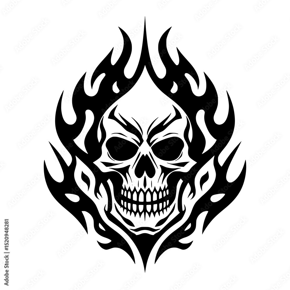Minimalist vector illustration of a skull surrounded by flames. Minimalist vector illustration of a skull surrounded by flames.