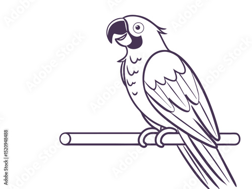 Simple black and white parrot perched on a wooden branch