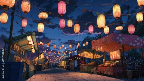 Night Market Lanterns Festival Street Food Stalls