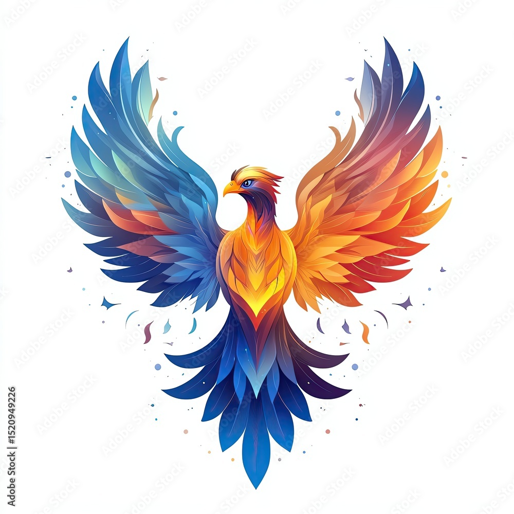 Fototapeta premium Colorful phoenix soaring through vibrant skies.