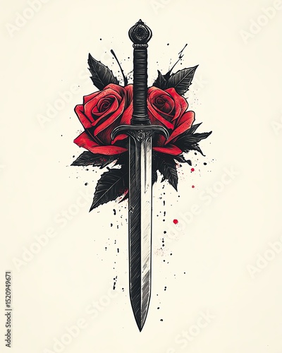 A striking image of a sword with roses.