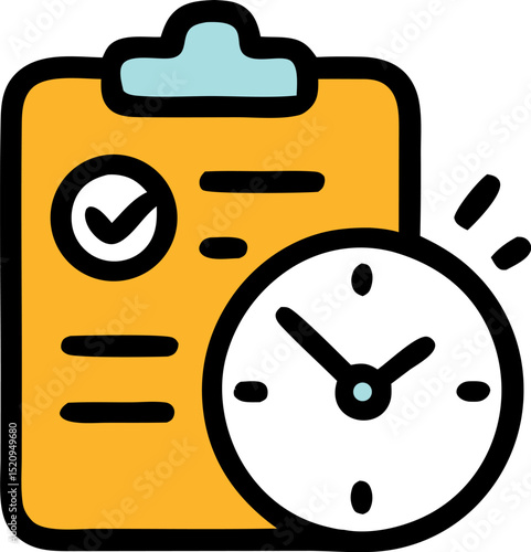 Time management icon clipboard checkmark clock efficient task completion concept suitable for productivity blogs, business websites, educational materials.