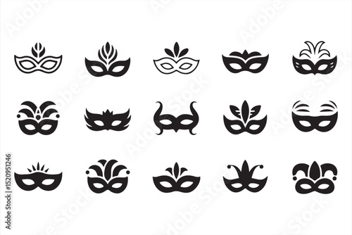 Masquerade mask vector set in black silhouette style