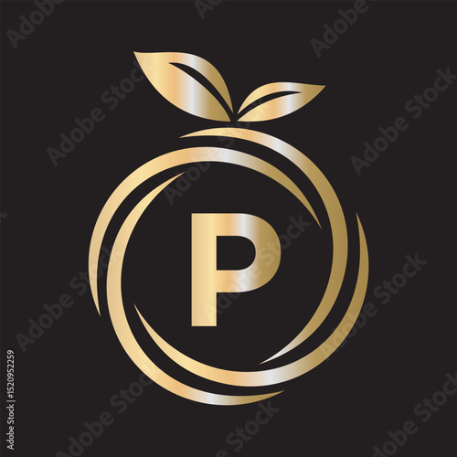  Initial Orange Logo combine with letter P vector template