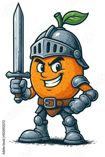 funny cartoon Orange in a knights costume , vector illustration