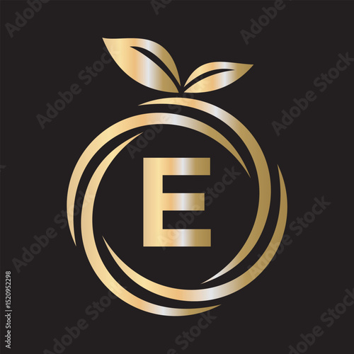  Initial Orange Logo combine with letter E vector template