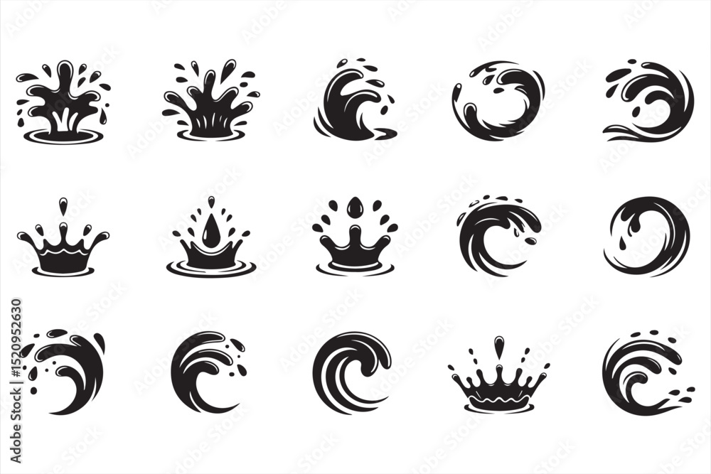 Bold AquaFlow Vector Icons of Splash and Wave Forms for Contemporary UI and Branding Elements Bold AquaFlow Vector Icons of Splash and Wave Forms for Contemporary UI and Branding Elements