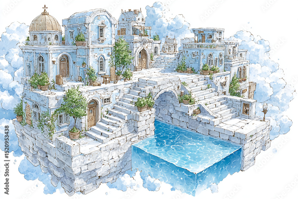 Fototapeta premium Fantasy White City Floating in the Sky