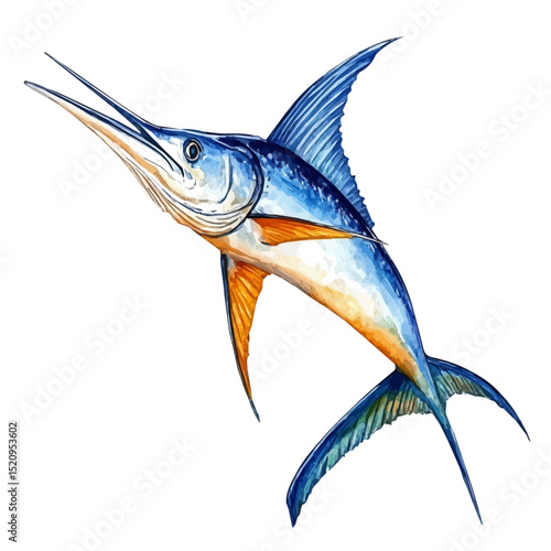 watercolor of Marlin, vector high quality, isolated on a white background.