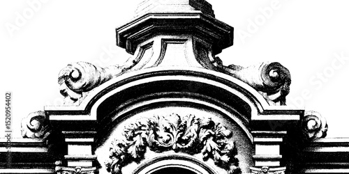 Detailed engraving of baroque chapel facade for architectural design