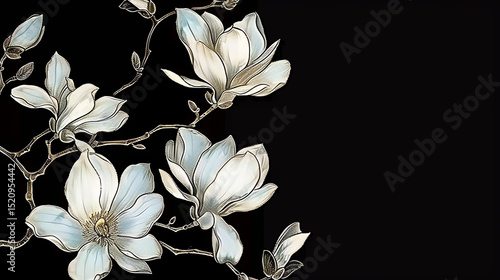 Magnolia white flowers on branch