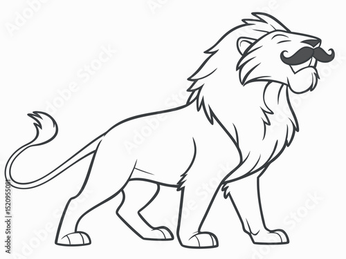 Cartoon lion with mustache looking happy and cheerful