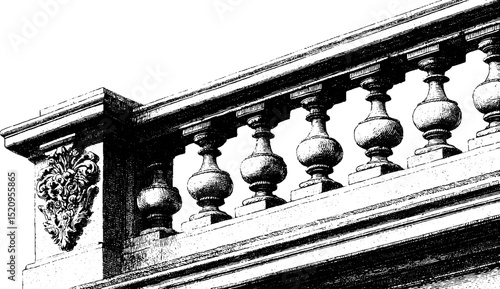 Baroque palace facade engraving for historical architecture design
