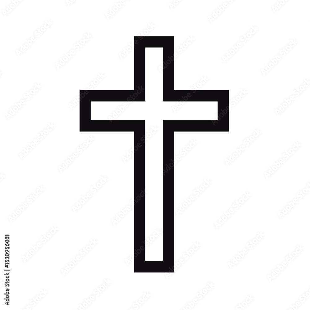 Simple black cross symbol. Christian cross design perfect for religious purposes. This minimalist cross graphic is ideal for funeral invitations, memorial cards Simple black cross symbol. Christian cross design perfect for religious purposes. This minimalist cross graphic is ideal for funeral invitations, memorial cards