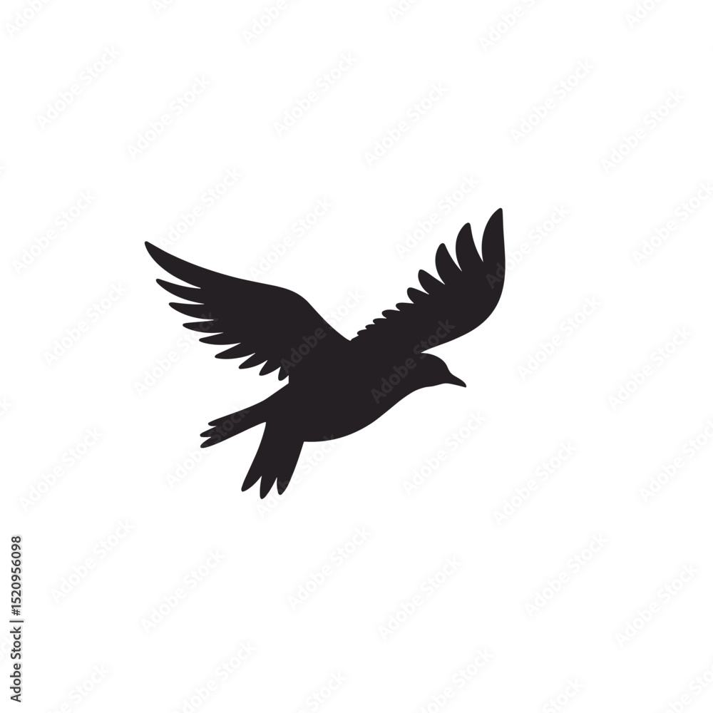 Silhouette of a bird in flight, wings spread wide, soaring high above. Elegant bird silhouette perfect for pet loss announcements, funeral programs, or memorial cards. Silhouette of a bird in flight, wings spread wide, soaring high above. Elegant bird silhouette perfect for pet loss announcements, funeral programs, or memorial cards.