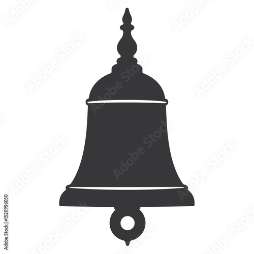 Funeral bell, somber symbol of remembrance and loss, cast in dark metal, elegant design with detailed top and clapper. This mournful bell image is perfect for funeral services, memorial cards