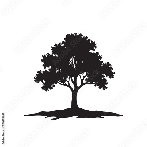 Simple tree silhouette, strong and majestic oak tree illustration, perfect for remembrance and memorial design. This elegant tree image symbolizes life, strength, and peace