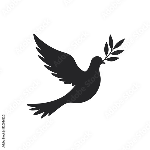 Symbolic dove silhouette with olive branch flying peacefully.  Elegant dove image representing hope and remembrance.  Perfect dove symbol for funeral service announcements, pet loss sympathy cards