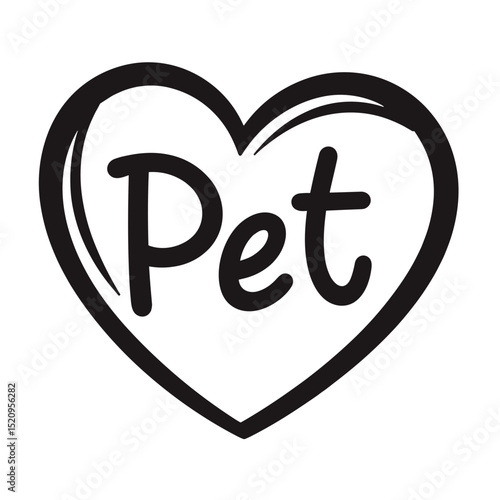 Pet memorial heart symbol. Hand drawn pet logo design for pet loss grief support.  Heart shape symbol with word pet inside perfect for pet memorial cards and pet funeral services.