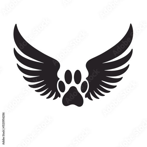 Pet memorial design with paw print and wings. Symbolic image of pet loss. This elegant graphic is perfect for pet funeral programs, sympathy cards, or memorial websites.