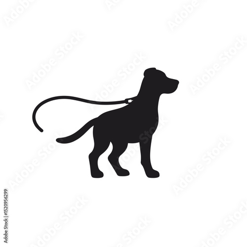 Silhouette of dog on leash. Simple pet silhouette for pet remembrance.  Pet loss graphic design for sympathy cards, pet funeral announcements, or memorial websites.