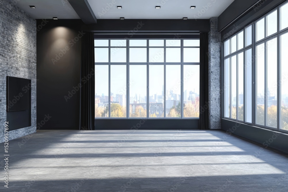 Fototapeta premium Contemporary interior design featuring a spacious layout.