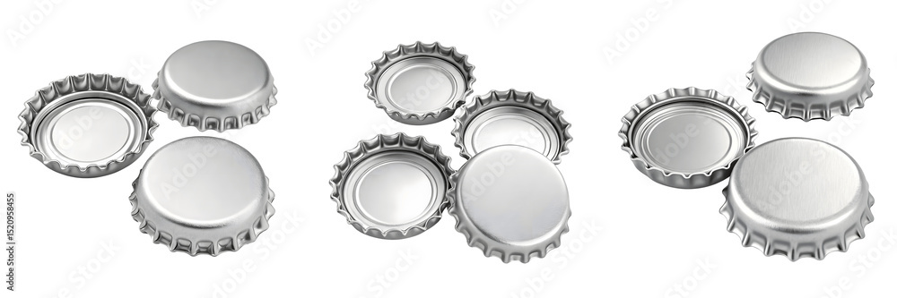 Pile of silver bottle caps isolated on transparent background Pile of silver bottle caps isolated on transparent background
