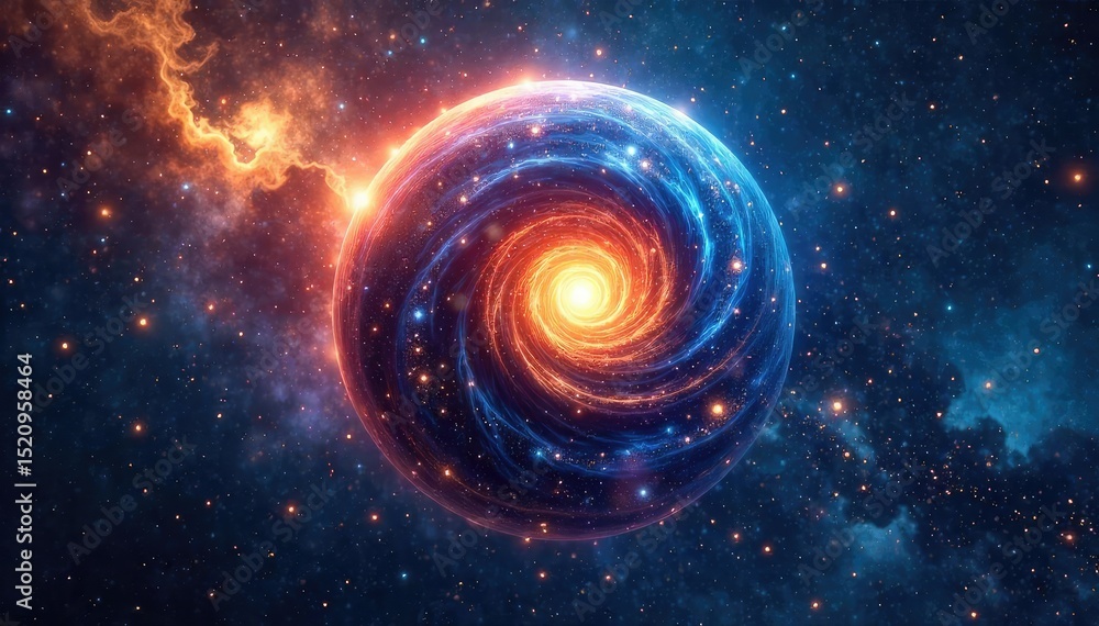 Obraz premium A celestial sphere with swirling galaxies and constellations, symbolizing the interconnectedness of all beings and faiths within a universal spirituality , abstract, enlightenment, wonder